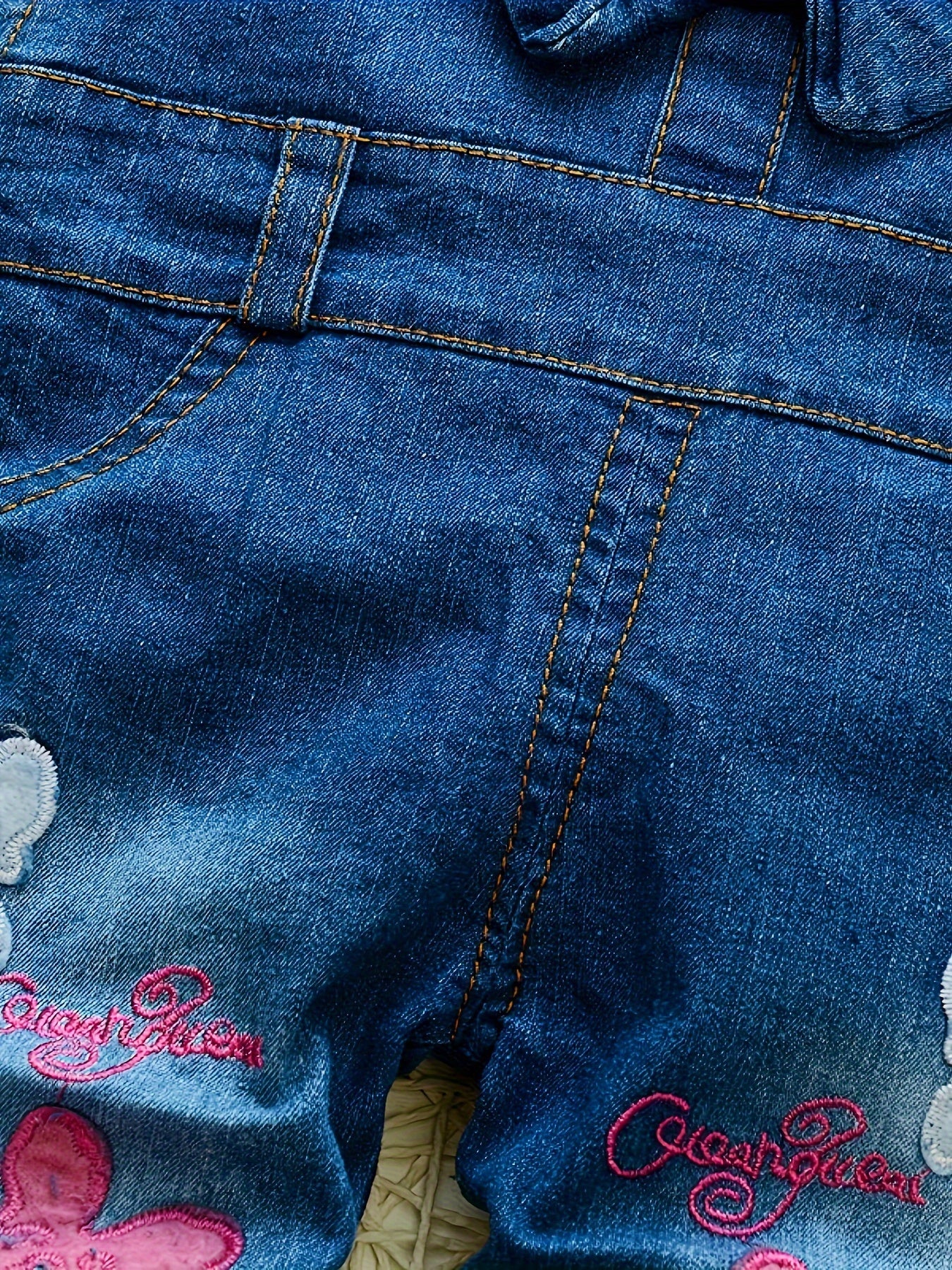 Denim Overalls with Animal Applique - Cotton Blend, Cute Non-Stretch Fabric, Long Length, Applique Detail, Regular Fit for Weekend Casual Wear, Spring/Fall Season - Woven 'S Overalls for Ages 12 and Under, for Outdoor