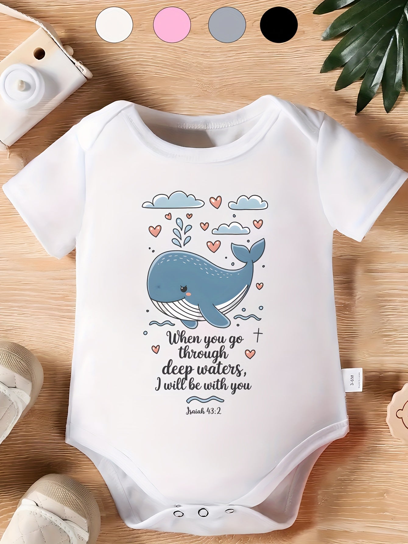 Inspirational Baby Onesie with Whale Design Isaiah 41:10 for Boys and Girls 0-12 Months