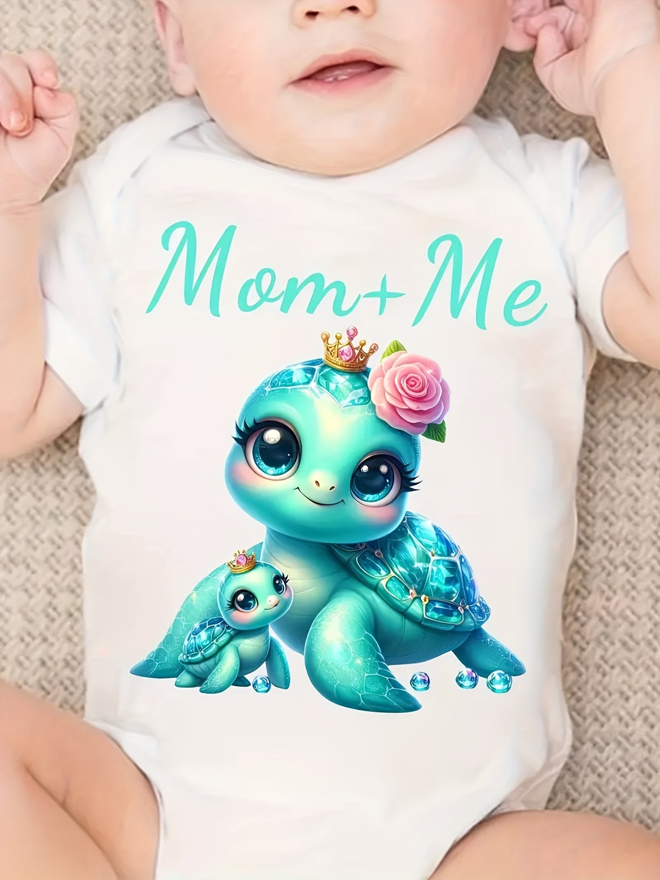 Infantee Mom and Me Turtle Print Baby Girl Jumpsuit Soft Black Cyan Summer Romper