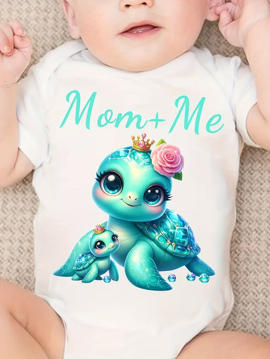 Infantee Mom and Me Turtle Print Baby Girl Jumpsuit Soft Black Cyan Summer Romper