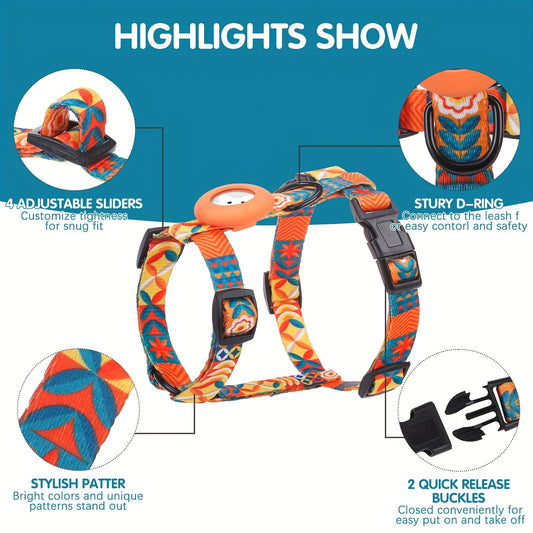 Escape Proof Cat Harness and Leash Set with Adjustable Fit and AirTag Holder in Orange