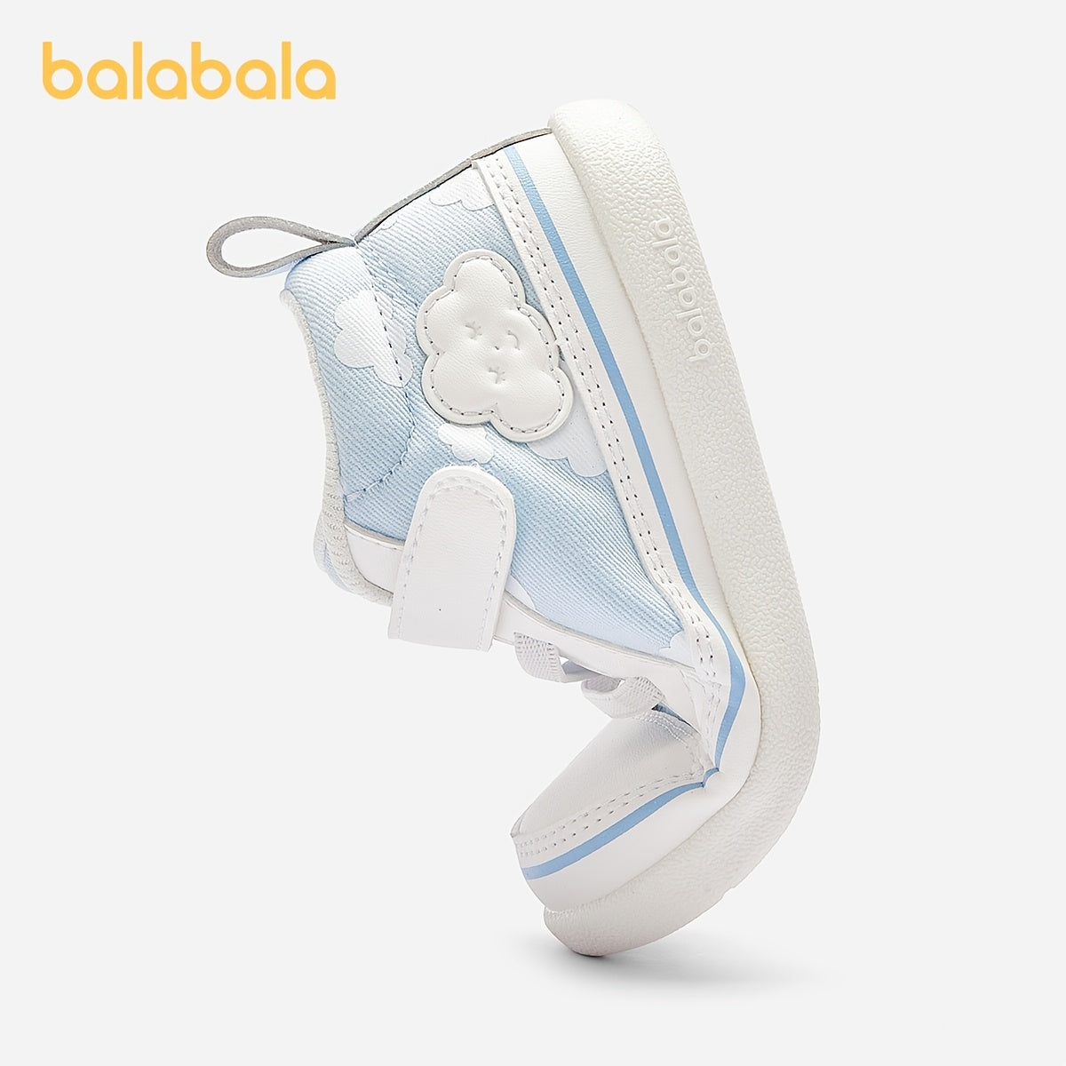 Balabala Baby First Walkers Shoes - High-Top Ankle Support Sneakers with Closure, Light Blue Cartoon Cloud Pattern, Breathable Fabric & EVA Cushioned Insole, Non-Slip Rubber Sole for Spring/Fall Casual Shoes, Everyday Toddler