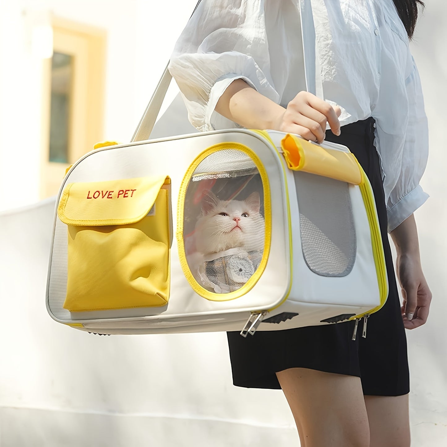 Foldable Portable Pet Backpack with Breathable Mesh for Cats and Dogs Airline Approved Yellow