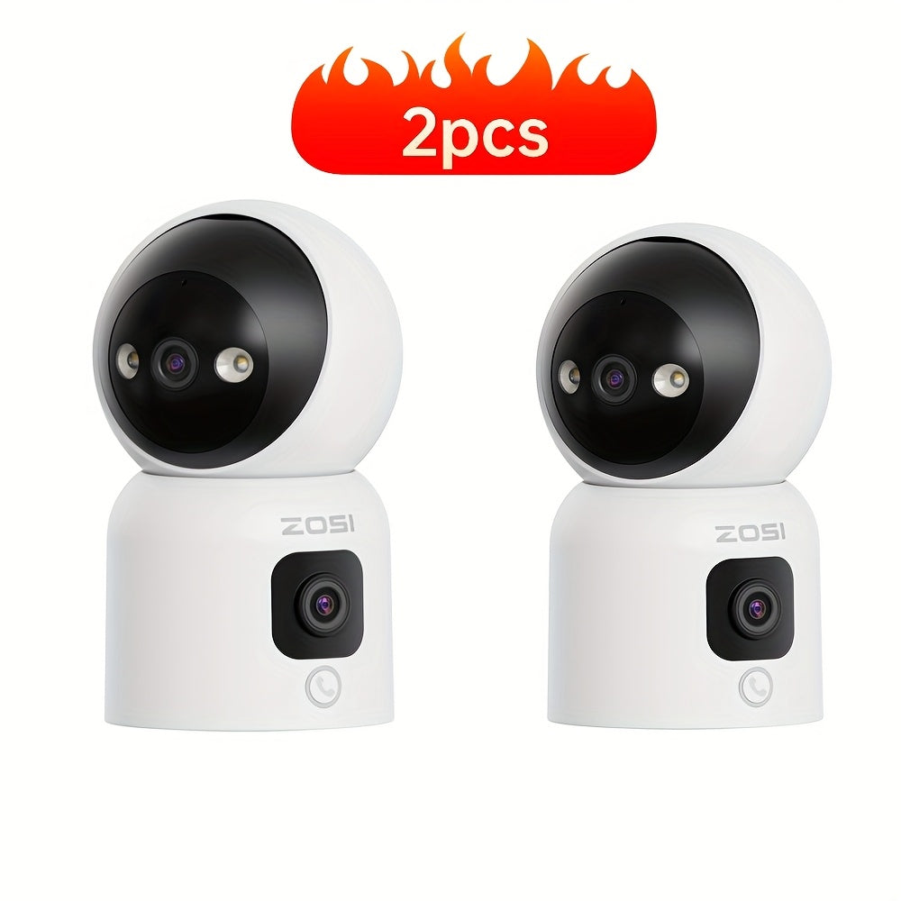 ZOSI 2K Indoor Dual Camera Baby Monitor with 360 Degree Pan Tilt and Two Way Audio