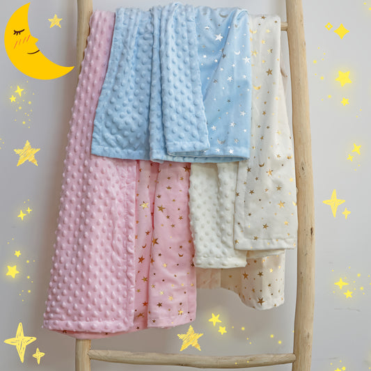 A Double-Layered, Thick, Soft Baby Blanket with One Side Made of Ultra-Soft Bubble Fleece And The Other Side Featuring Ultra-Soft Short Plush with Golden Foil Printing, Measuring 29.92X47.24inch, Suitable for Use in Cribs, St