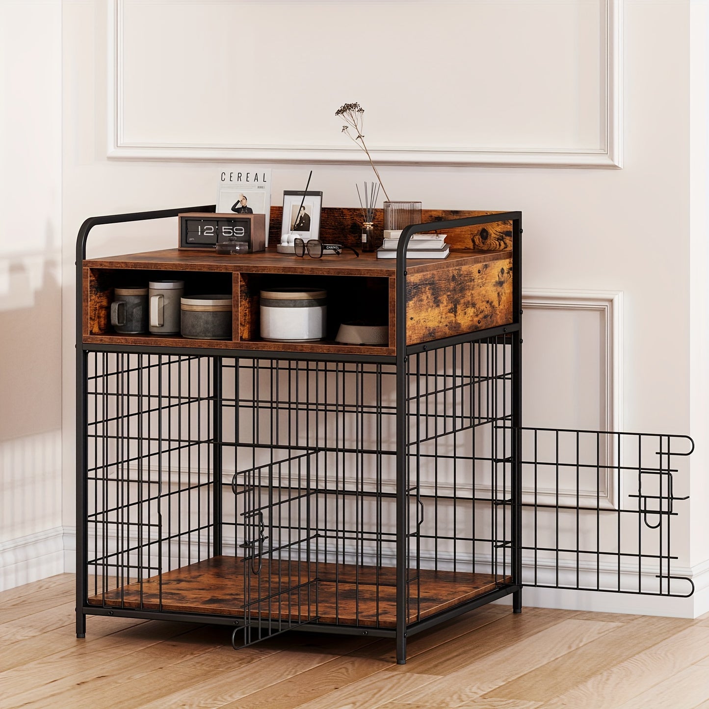 Stylish Dog Crate Furniture for Small Dogs with Drawer Storage and Heavy Duty Metal Frame