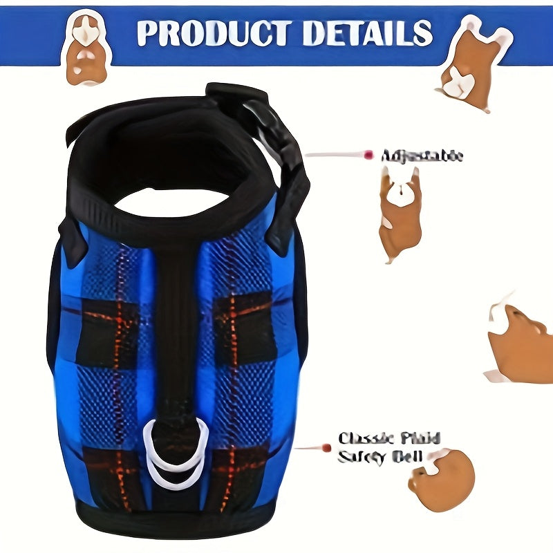 [2pcs Harness Set] 2pcs Adjustable No Pulling Harness And Leash Set | Plaid Hamster Harness With Safety Bell For Ferret Chinchilla And Similar Small Animals