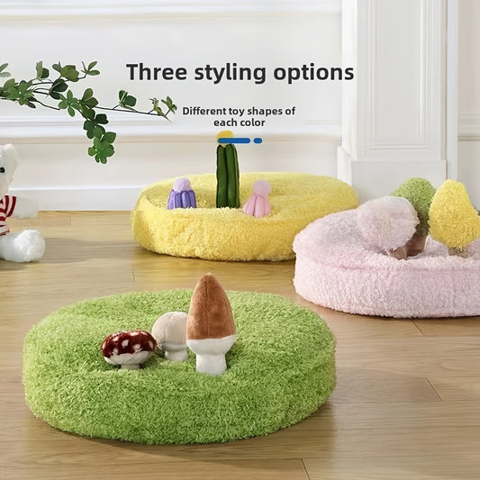 Three Styling Options Plush Cat Bed with Detachable Toys Soft Indoor House for All Seasons