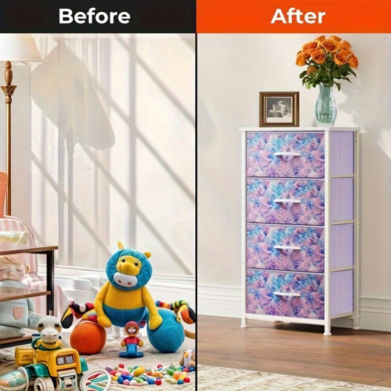 Compact Fabric Dresser Organizer with Drawers in Tie-Dye Purple Design for Stylish Storage