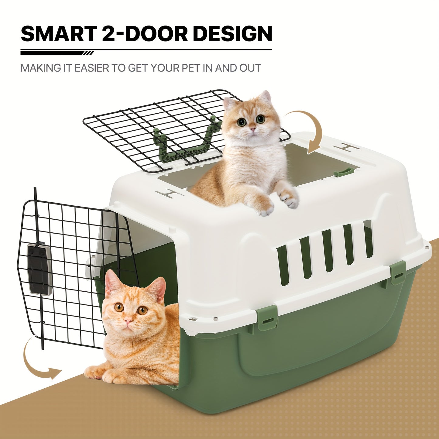 22 Inch Dog Crate Plastic Two Door Top Loading Cat Carrier for Small Pets Travel Safe