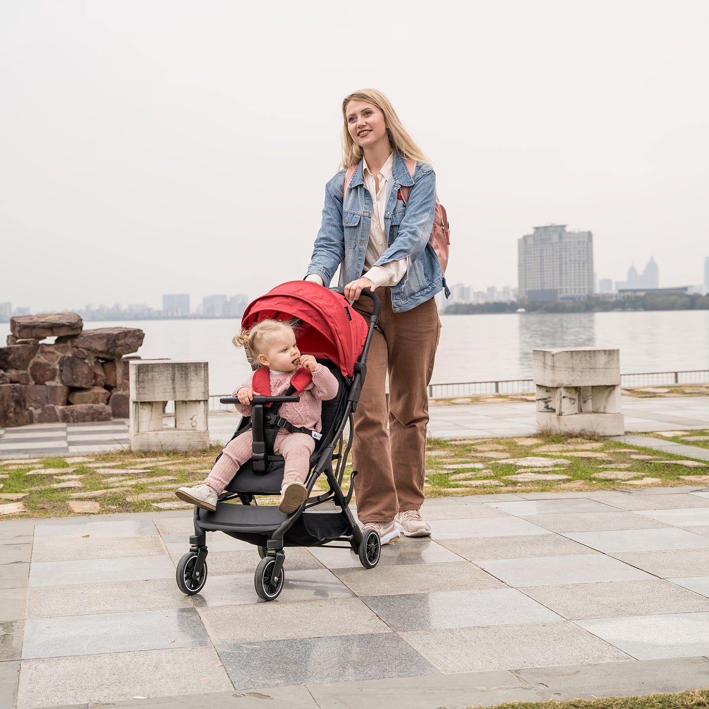 Compact Travel Stroller - Lightweight, One-Hand Folding, Adjustable Backrest & Footrest, Alloy Steel Frame, for Youngsters 6-36 Months