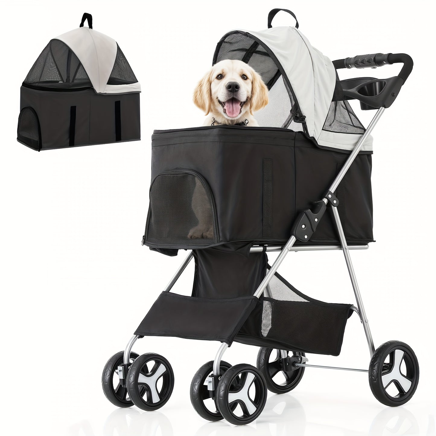 MoNiBloom 3-in-1 Foldable Pet Stroller Detachable Carrier, Car Seat and Stroller with Push Button Entry for Small Pets, Dog Stroller for Medium Dogs Load Up to 33 lbs