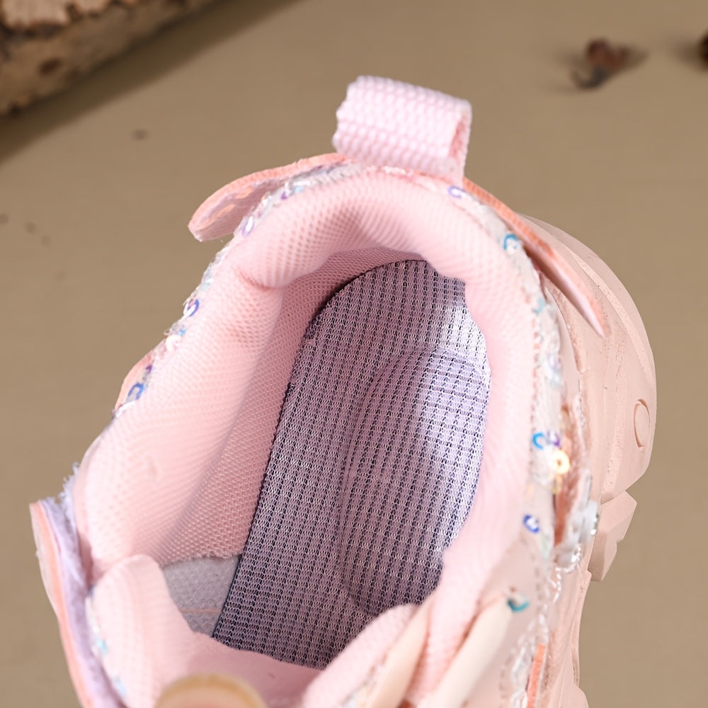 Sparkly Rhinestone Butterfly Bow Girls Sneakers Lightweight Cute Casual Shoes for Play