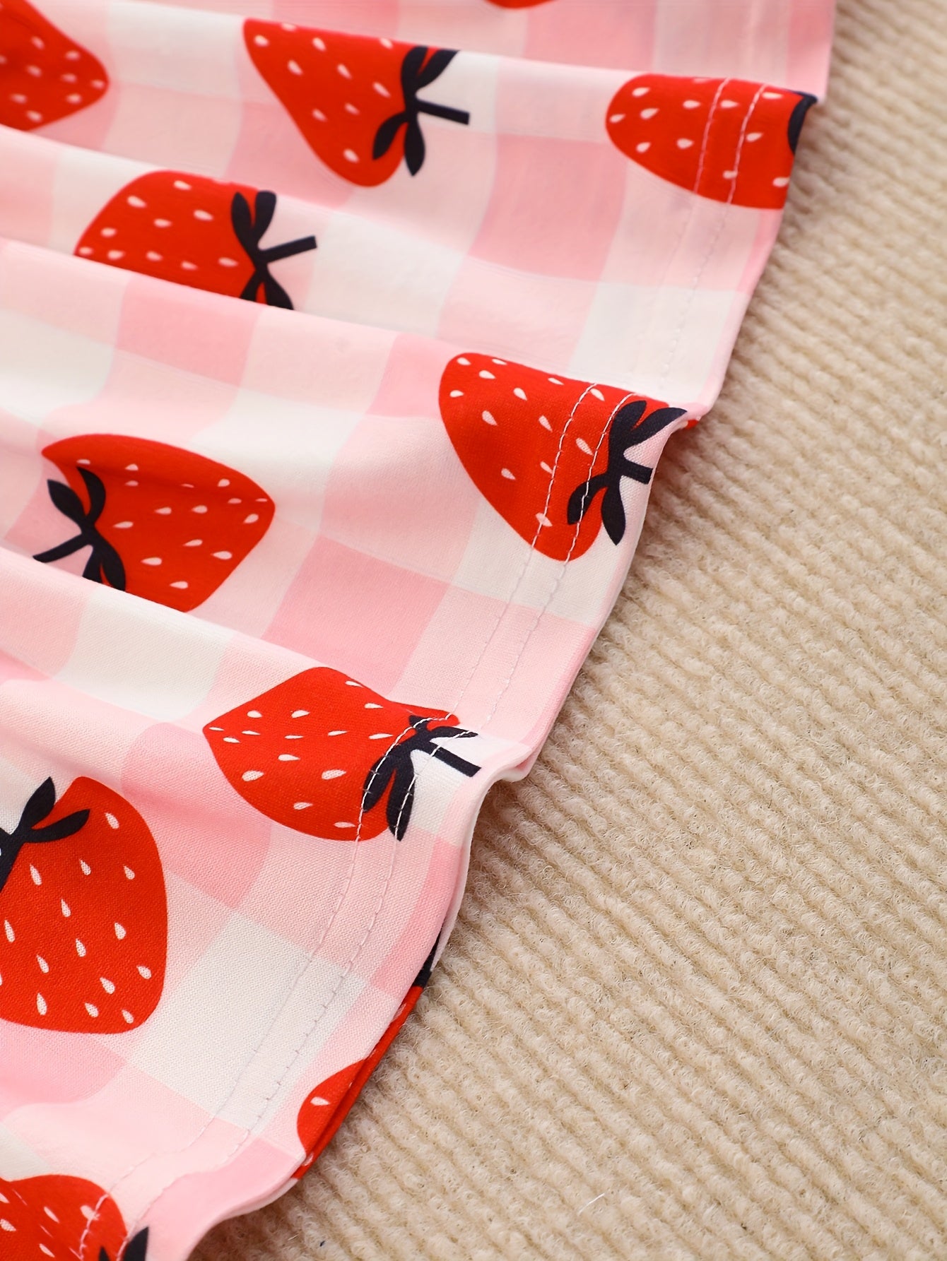 Ten-Pack Girls' Casual Style Red Strawberry, Blue Heart Bowknot, Pink Rose Print Pattern Soft Stretch Knit Fabric, Vest Skirt Shorts Set, for Outdoor