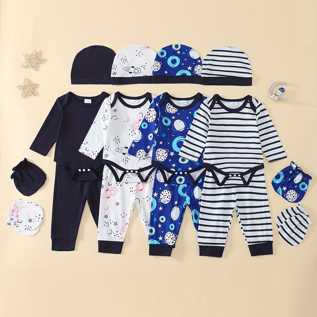 Boys 4 Piece Outfit Set Cute All Season Knit Polyester Spandex Long Sleeve Crew Neck