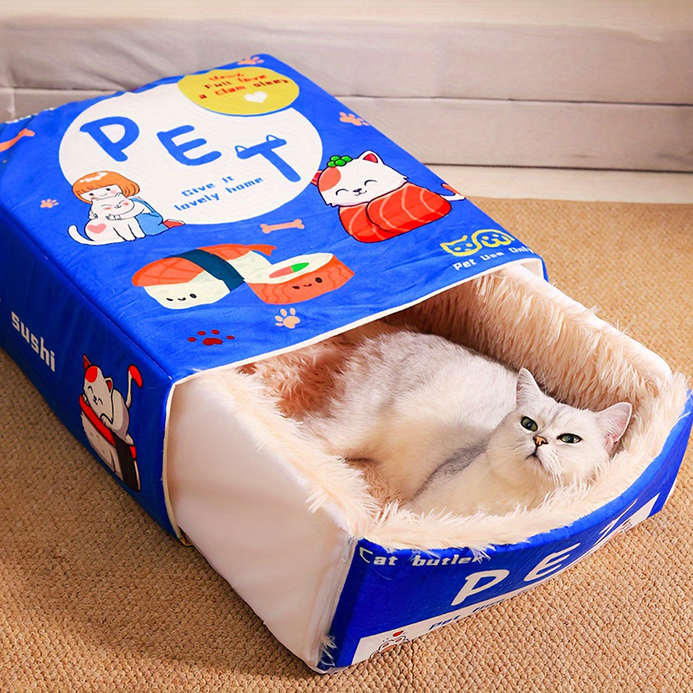 Rectangular Enclosed Cat Bed for All Seasons Cozy Snack Box Design Perfect Gift for Cats