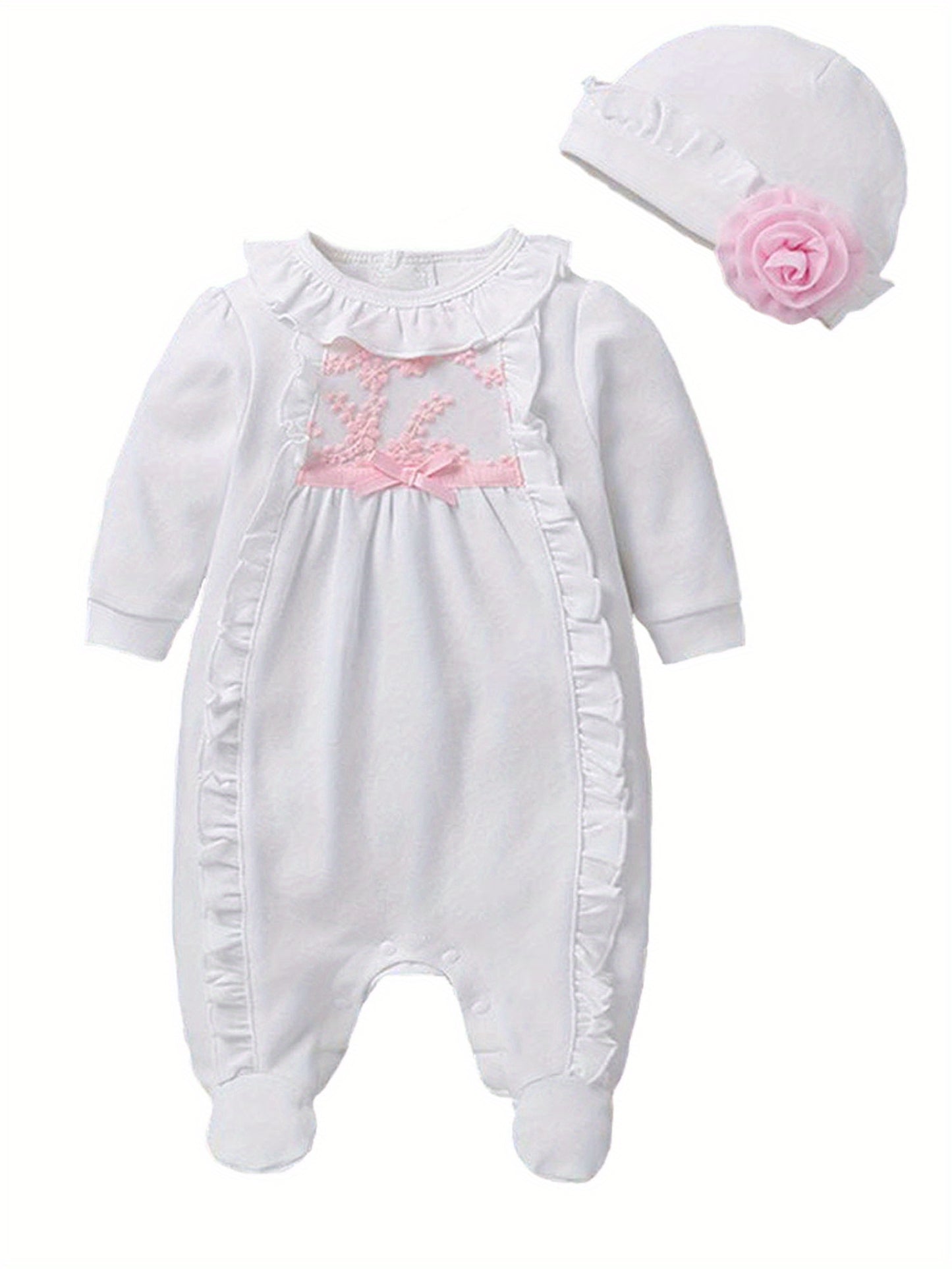 Newborn Baby Girl Fall Winter 3D Flower Romper Hat Set