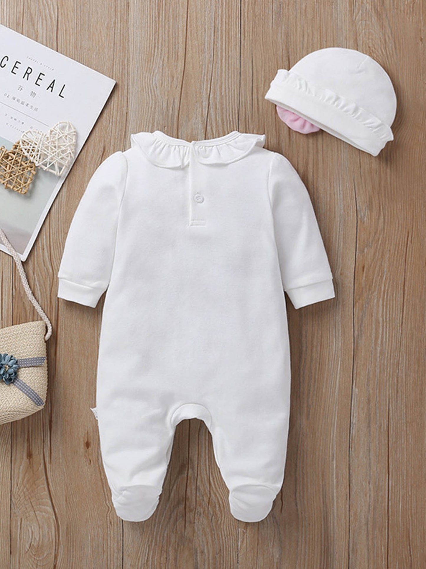 Newborn Baby Girl Fall Winter Romper Set With Hat Two Piece