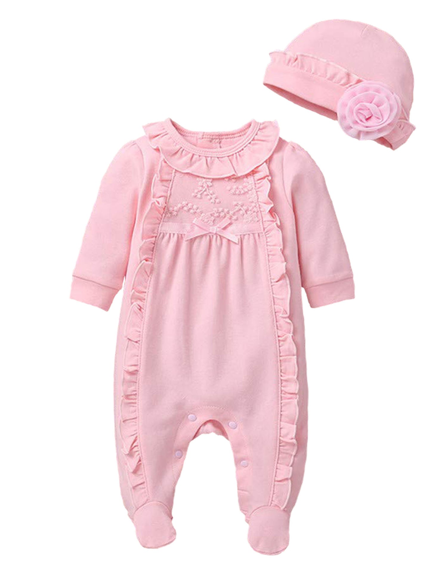 Newborn Baby Girl Fall Winter Romper Set With Hat Two Piece