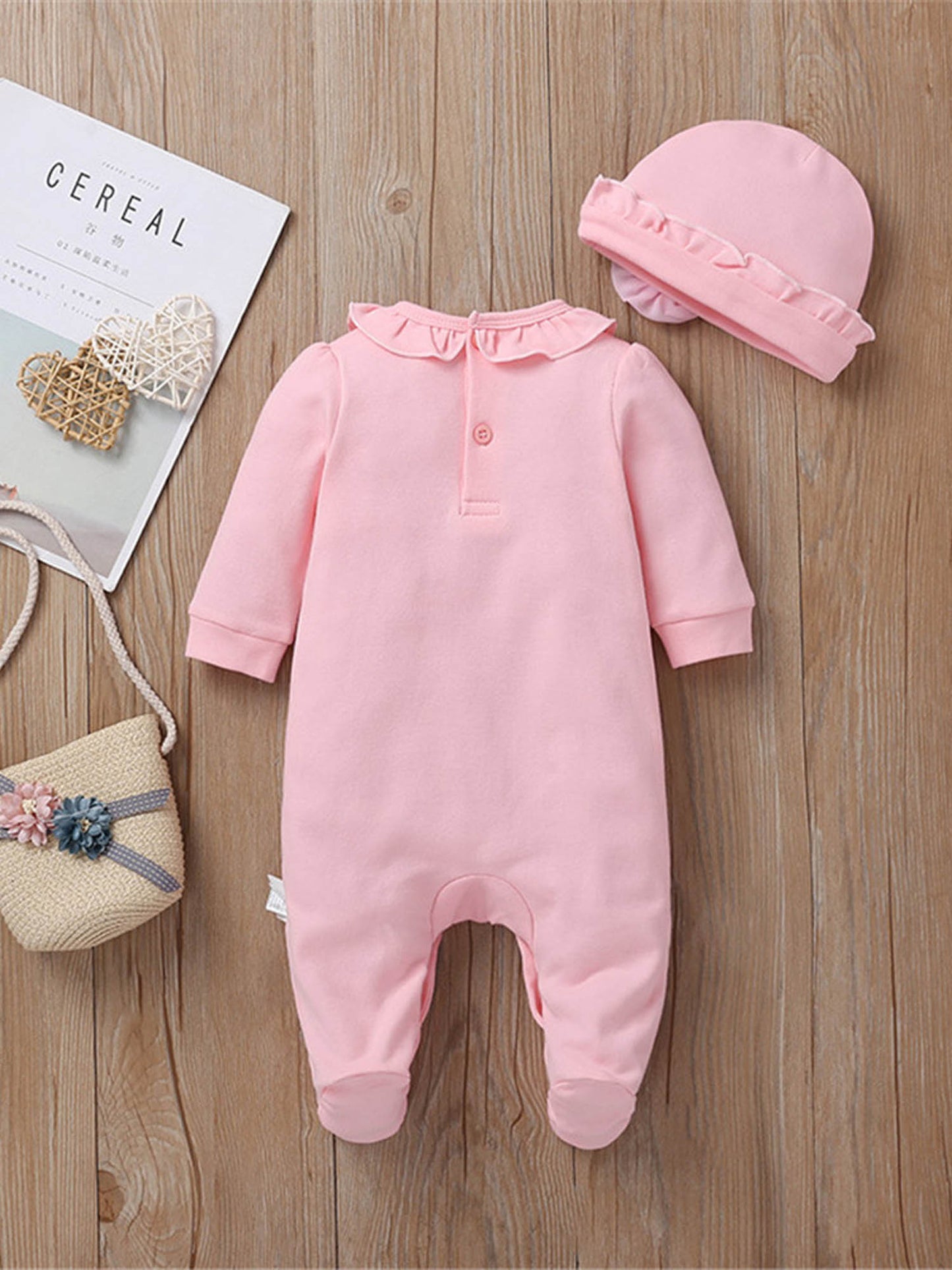 Newborn Baby Girl Fall Winter 3D Flower Romper Hat Set