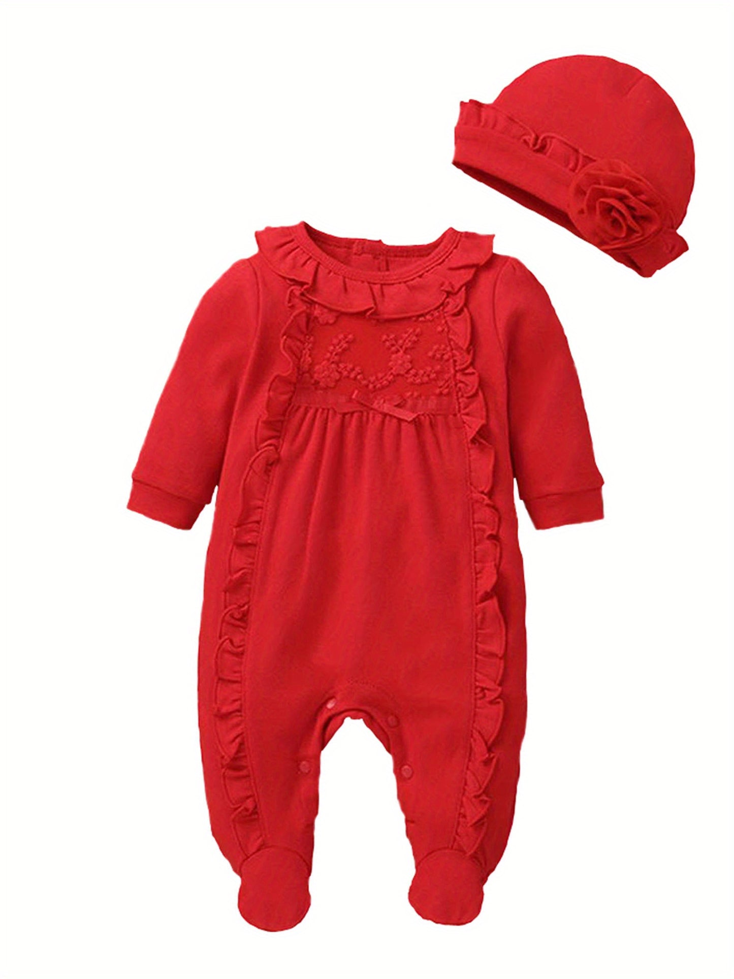 Newborn Baby Girl Fall Winter Romper Set With Hat Two Piece