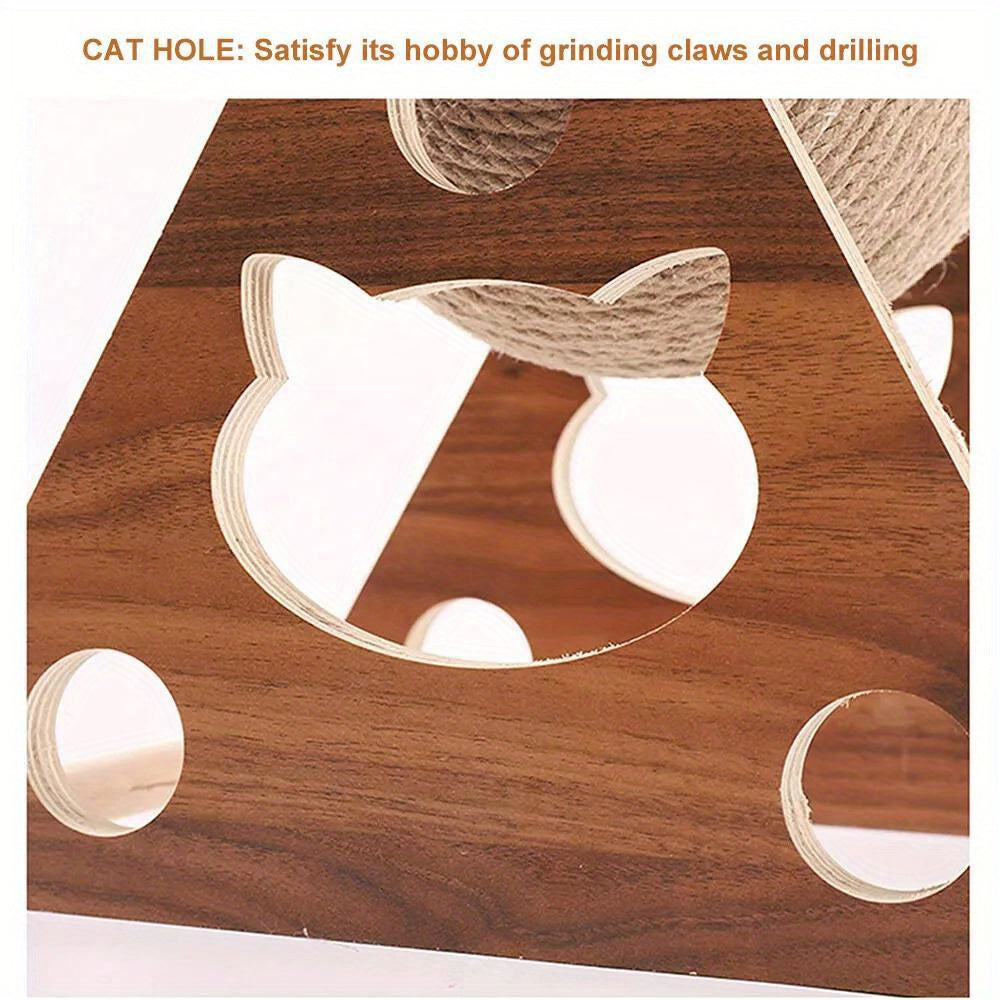 Sisal Rope Cat Scratching Ball Toy with Solid Wood Base for Interactive Play