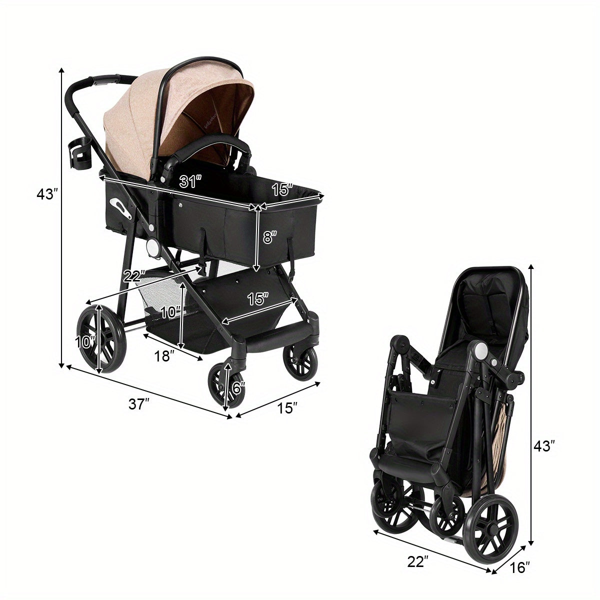 LIFEZEAL Foldable Stroller Kids Travel Buggy Pushchair Coffee