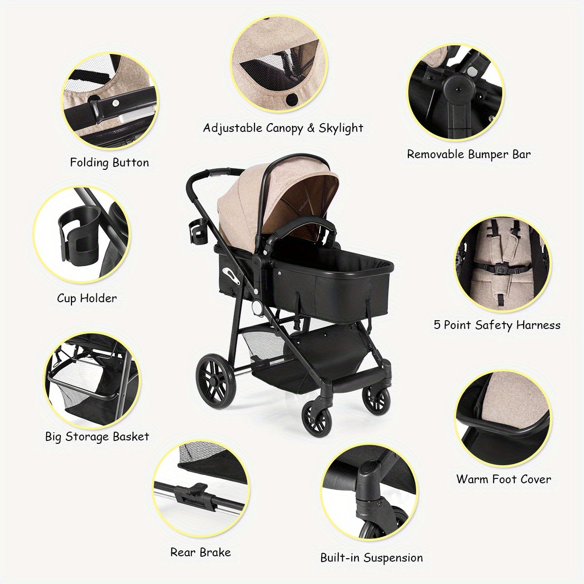 LIFEZEAL Foldable Stroller Kids Travel Buggy Pushchair Coffee
