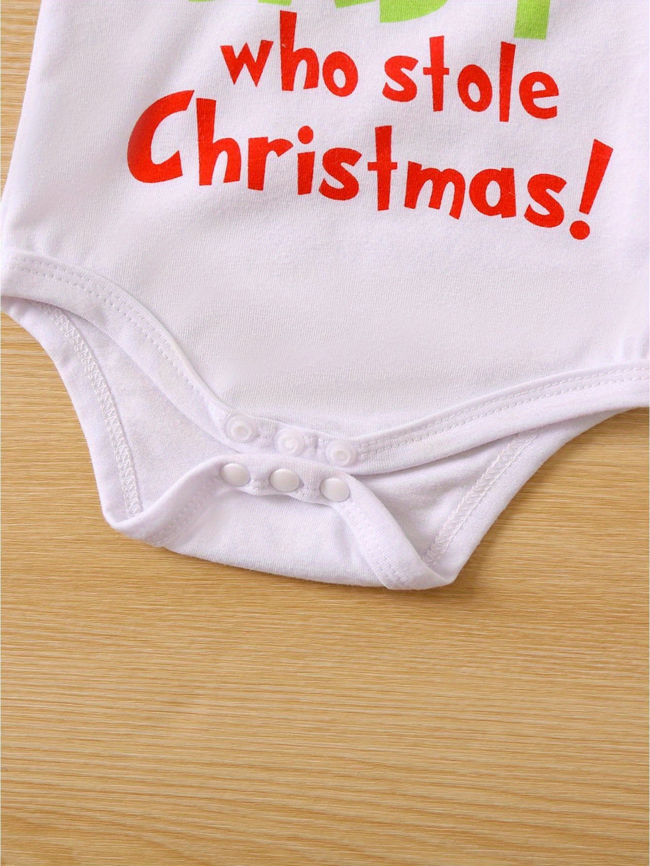 Christmas Letter Print Baby Romper With Plush Overalls