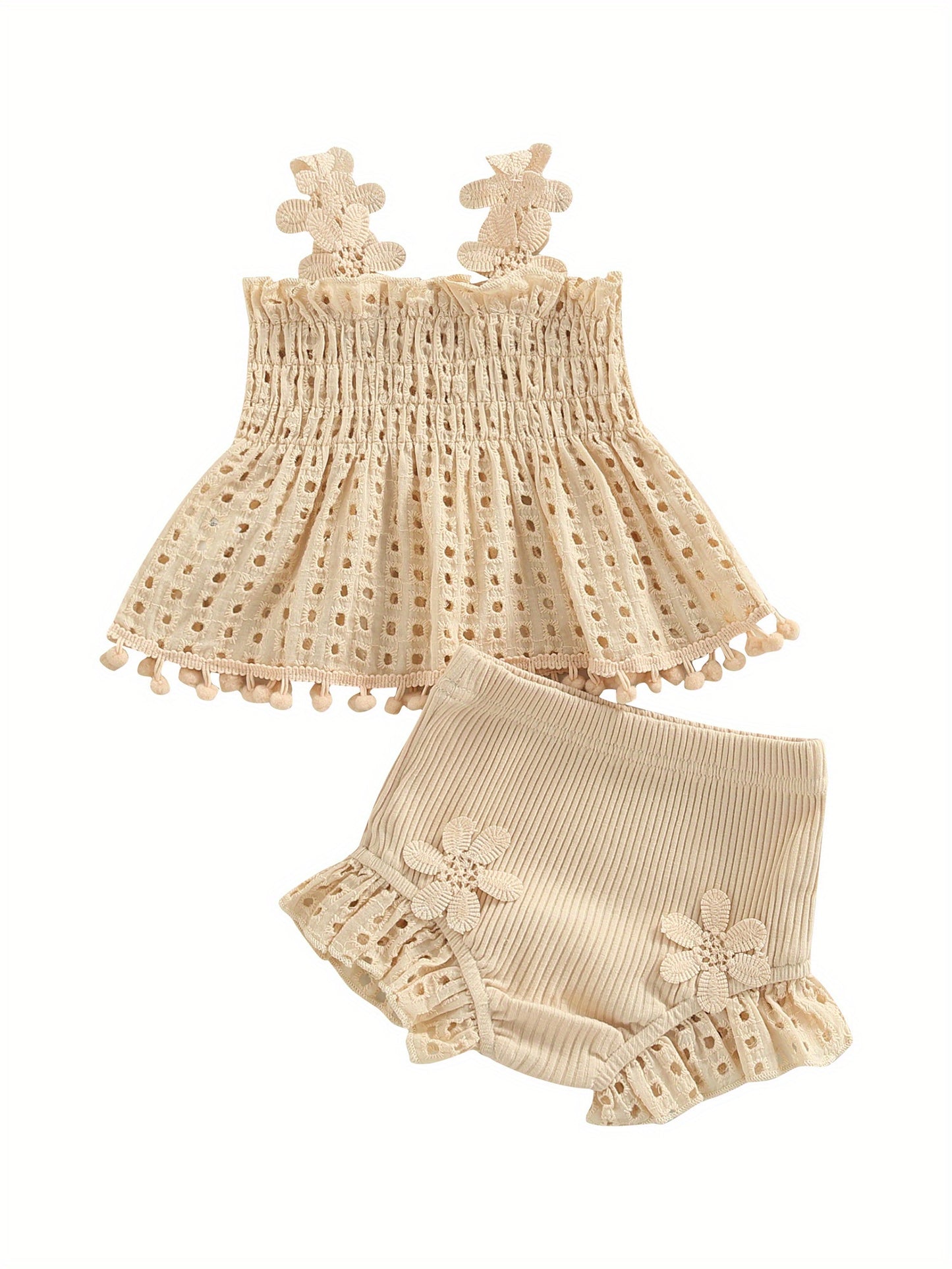 Toddler Baby Girls Summer Outfit Solid Color Cutout Pleated Tank Tops and Stretch Casual Ruffle Shorts Set, for Outdoor