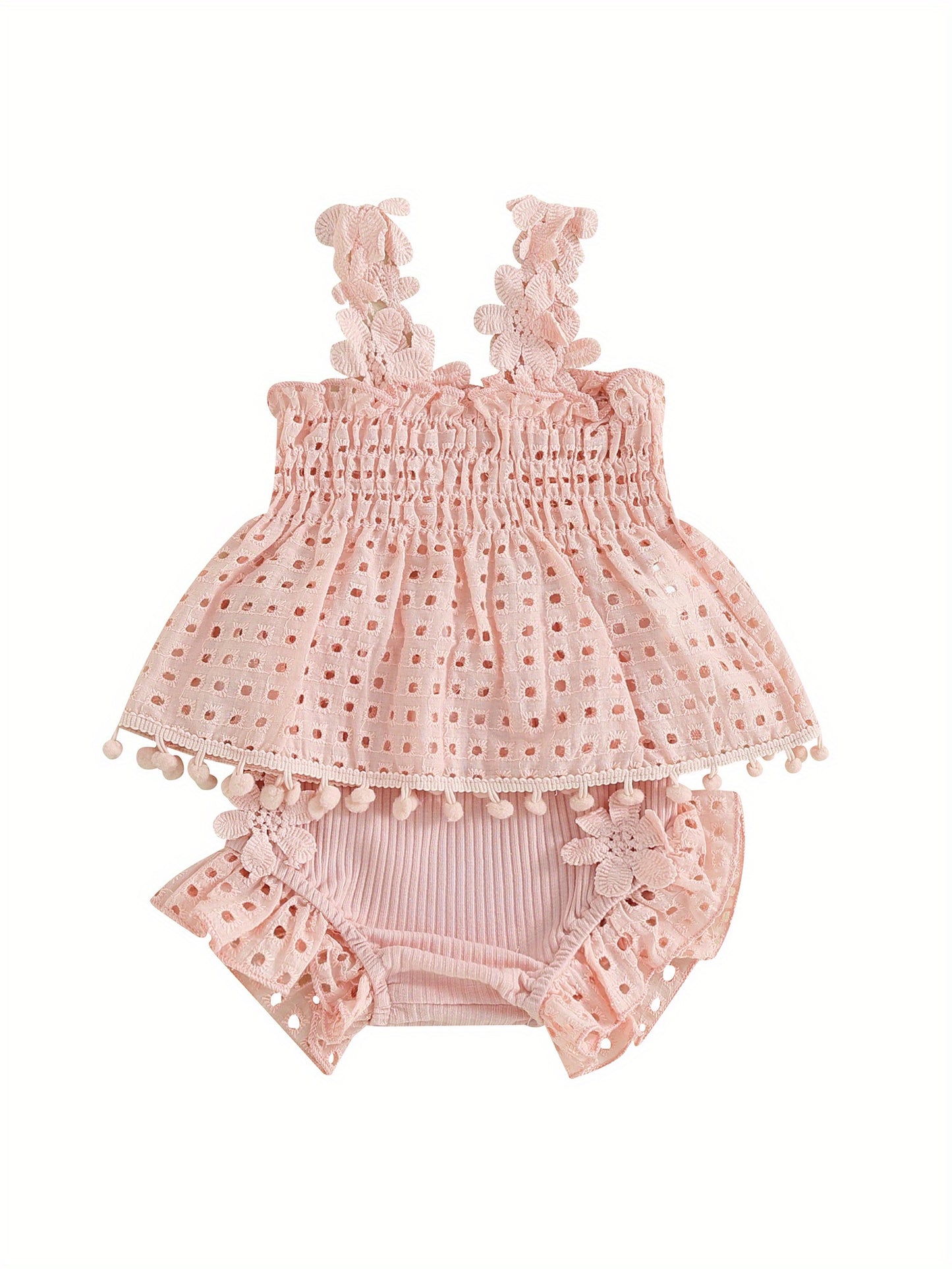 Toddler Baby Girls Summer Outfit Solid Color Cutout Pleated Tank Tops and Stretch Casual Ruffle Shorts Set, for Outdoor