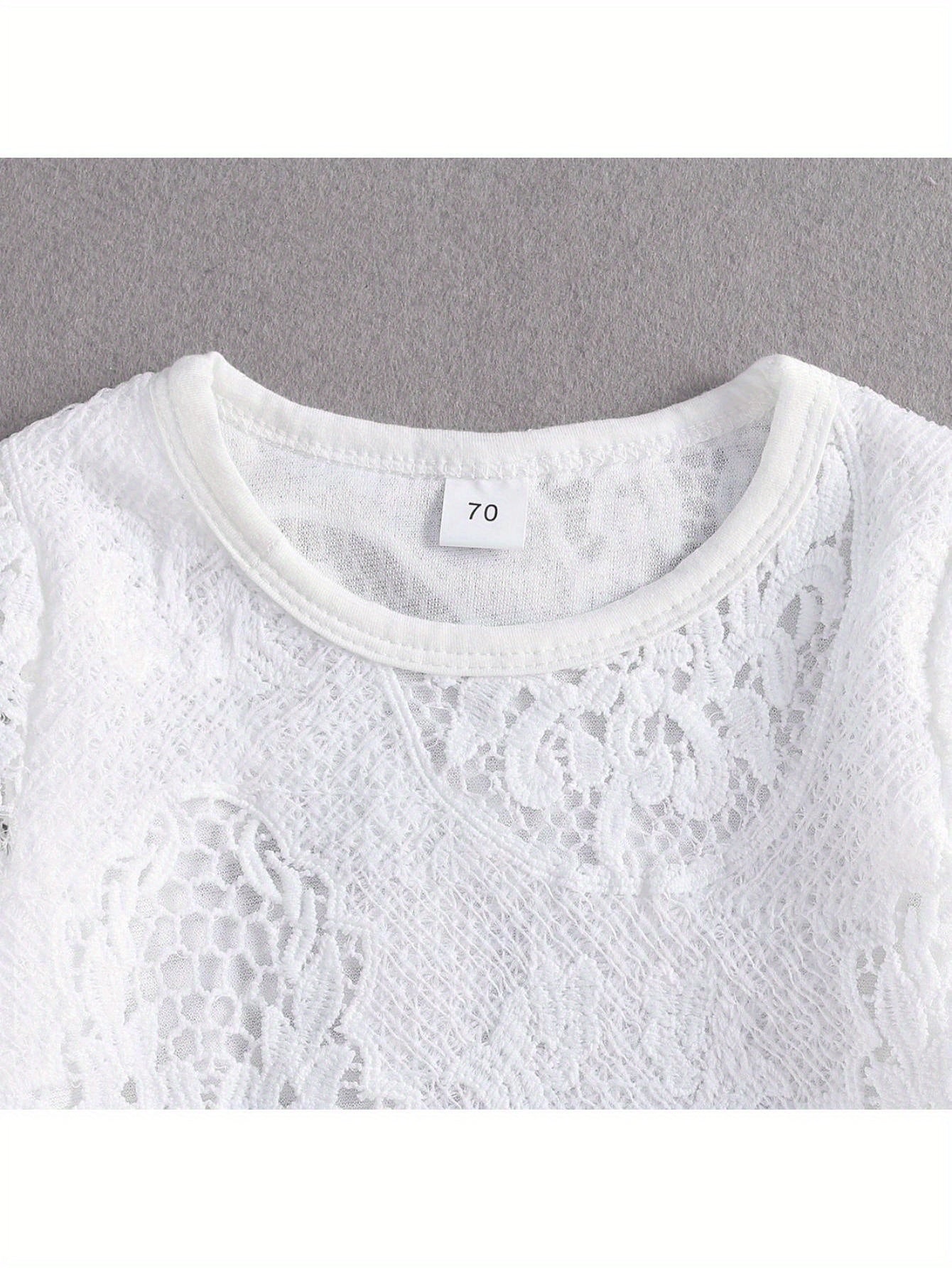 Baby Girls Summer Clothes Set Lace Hollow Out Long Sleeve Romper + Ripped Patchwork Jeans Infant Cute 2pcs Outfits, for Outdoor