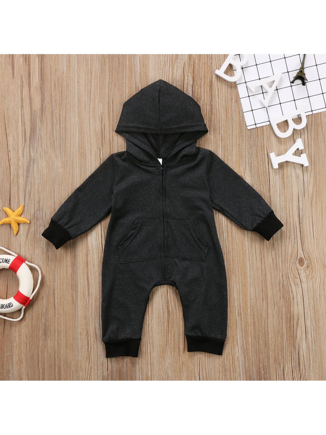 Newborn Baby Romper Jumpsuit, Boy/Girl Warm Zipper Long Sleeve Hooded Clothes, for Outdoor