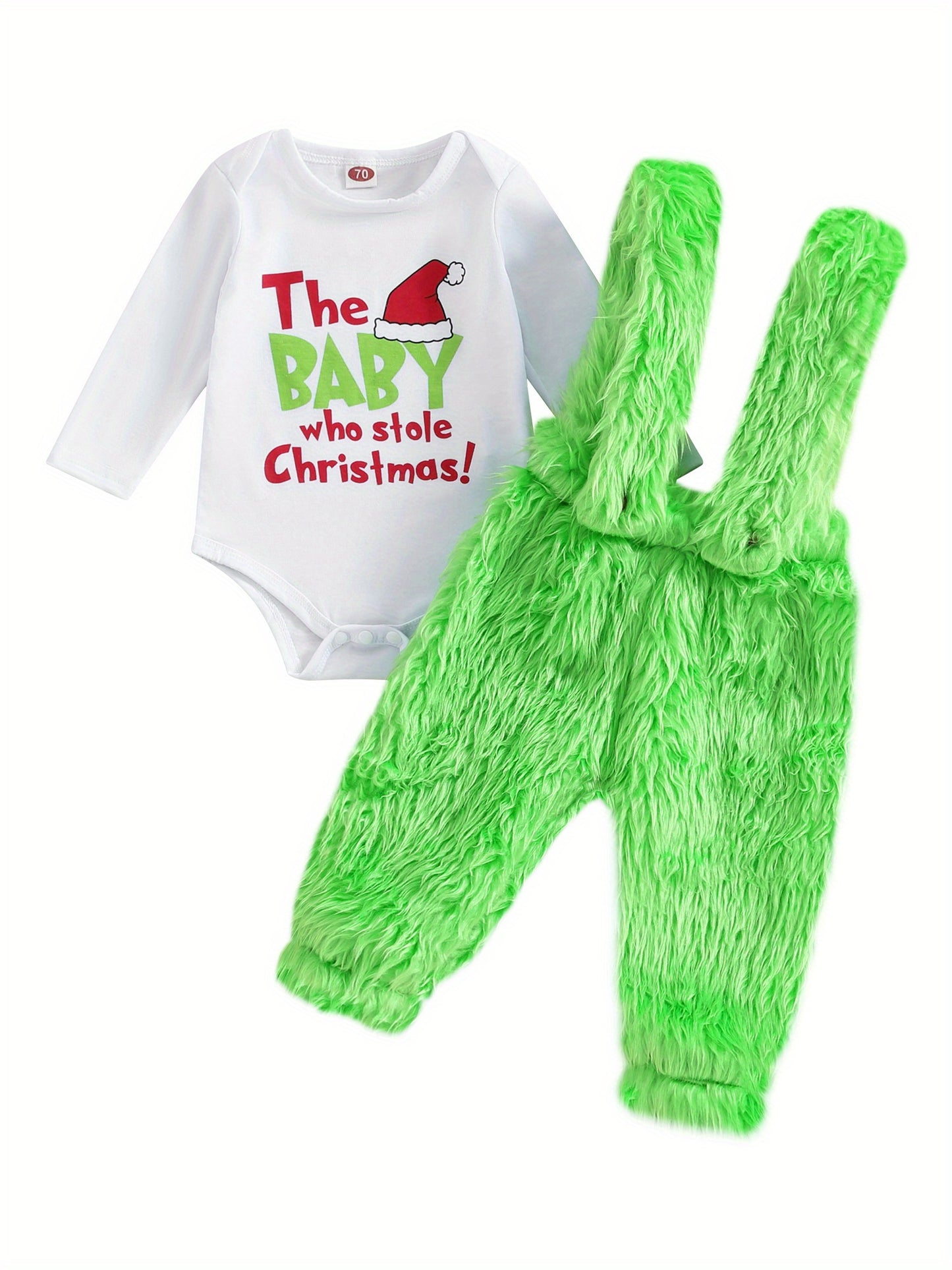 Christmas Letter Print Baby Romper With Plush Overalls