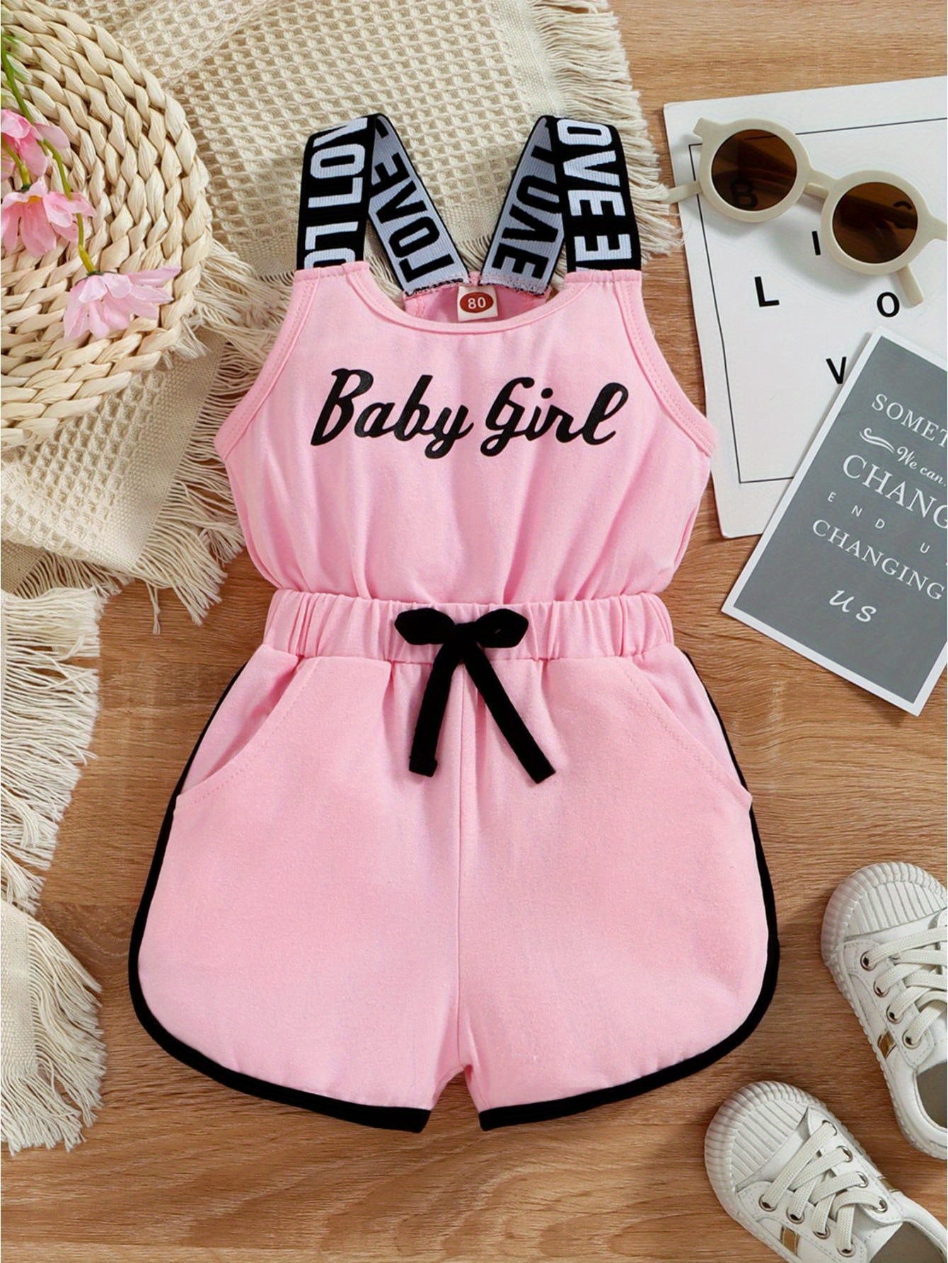Toddler Baby Girls Summer Romper Sleeveless Crew Neck Letter Print One-Piece Jumpsuit