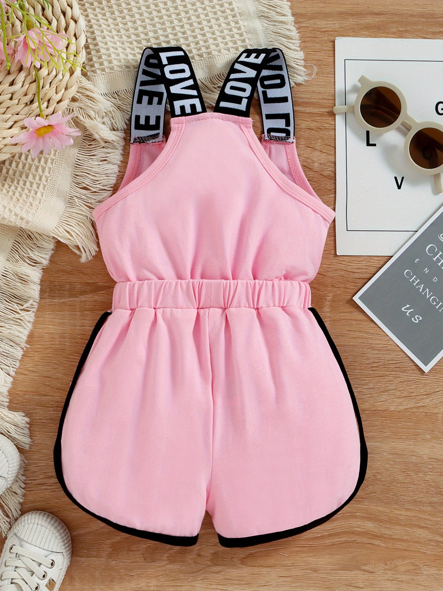 Toddler Baby Girls Summer Romper Sleeveless Crew Neck Letter Print One-Piece Jumpsuit