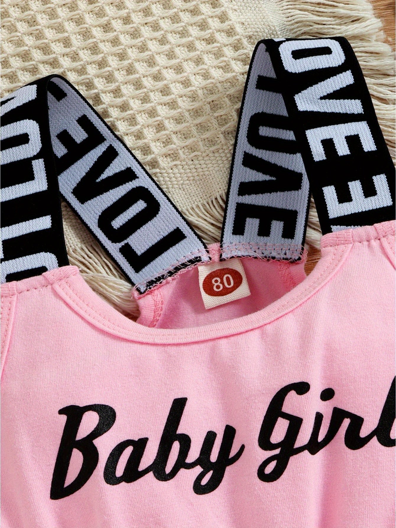 Toddler Baby Girls Summer Romper Sleeveless Crew Neck Letter Print One-Piece Jumpsuit