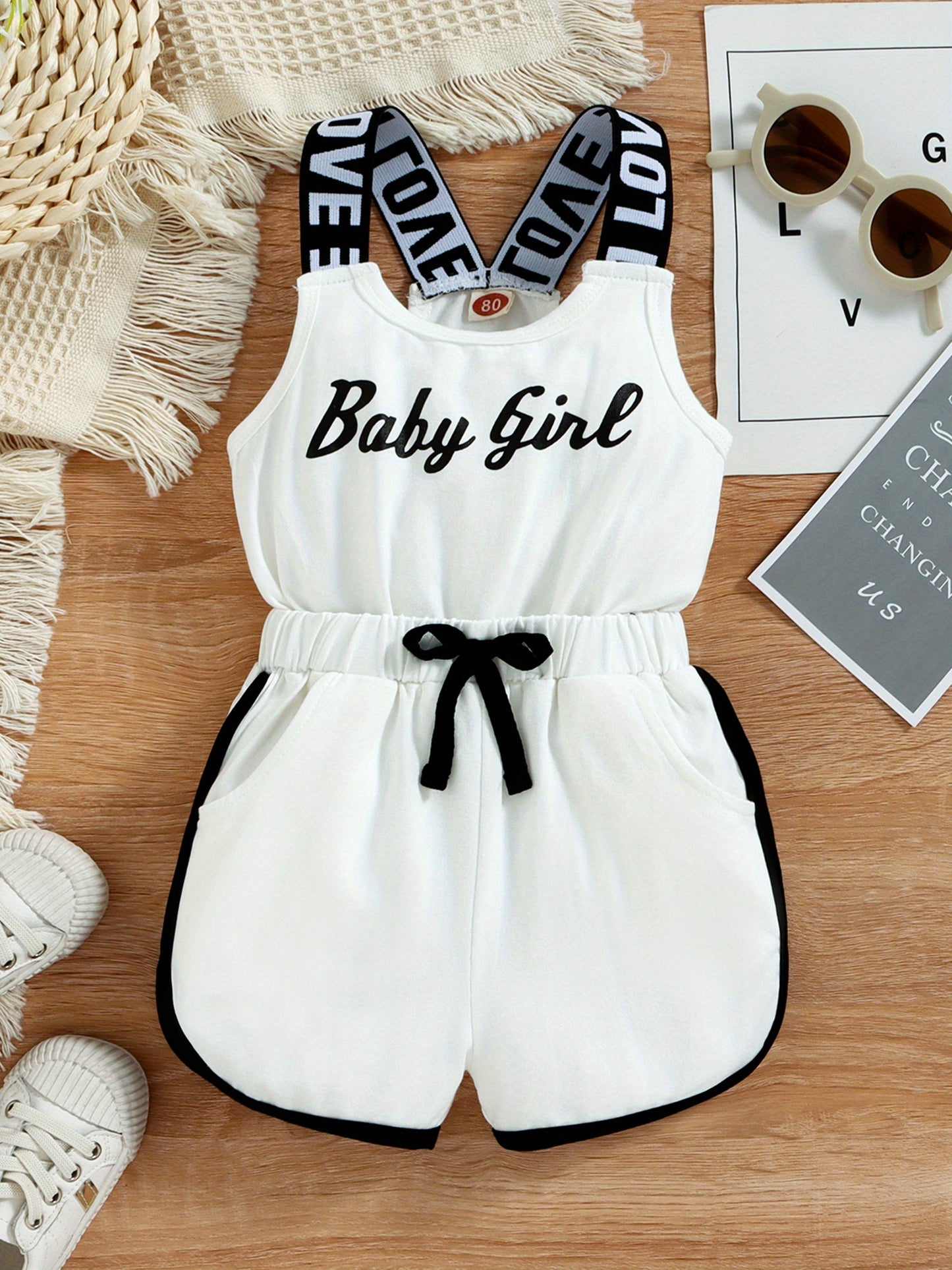Toddler Baby Girls Summer Romper Sleeveless Crew Neck Letter Print One-Piece Jumpsuit