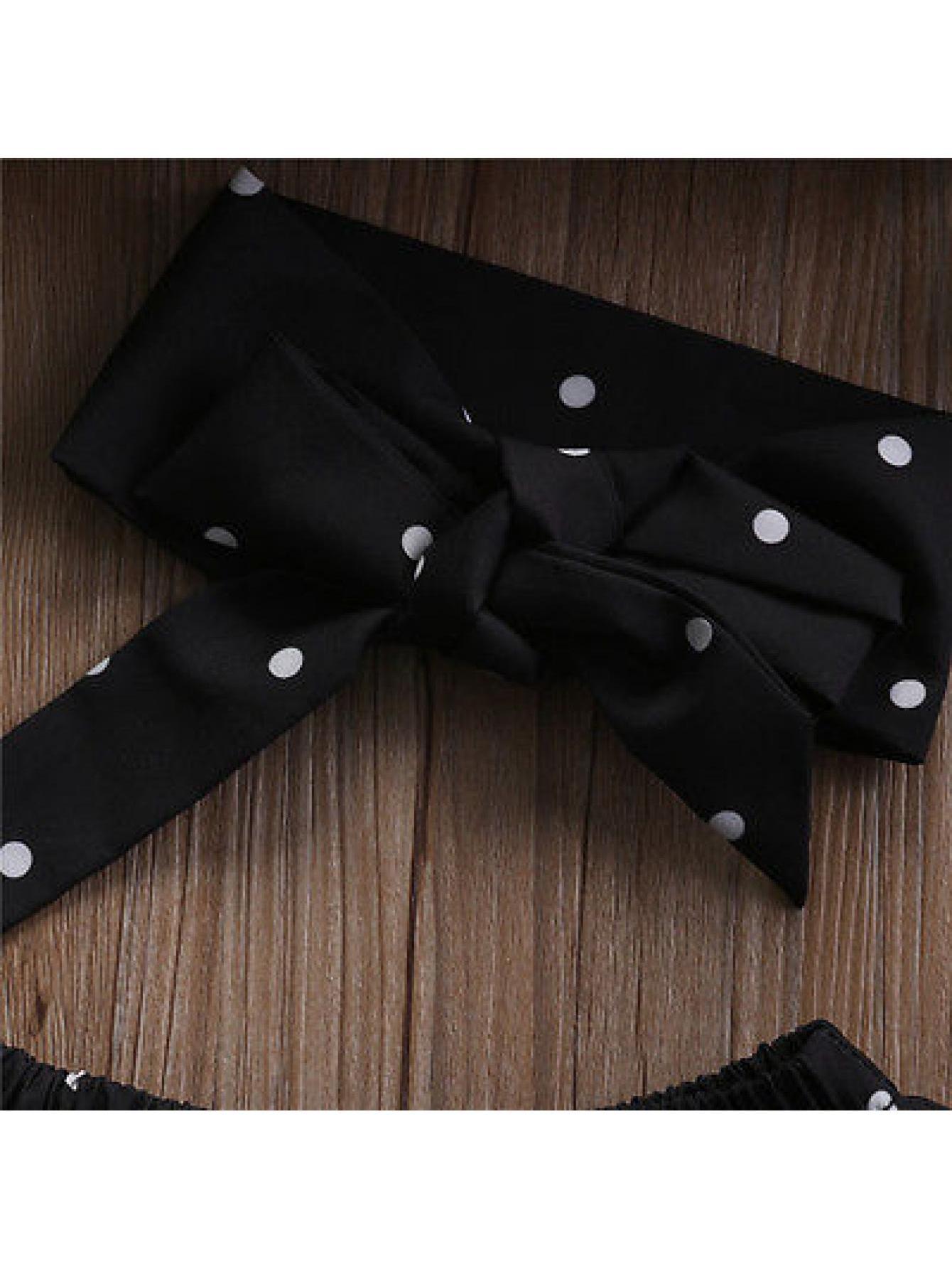 Infant Baby Girls Off Shoulder Wave Point Top Ripped Jeans and Bow Headband Outfit