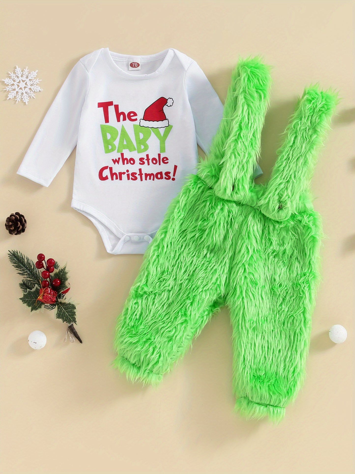 Christmas Letter Print Baby Romper With Plush Overalls