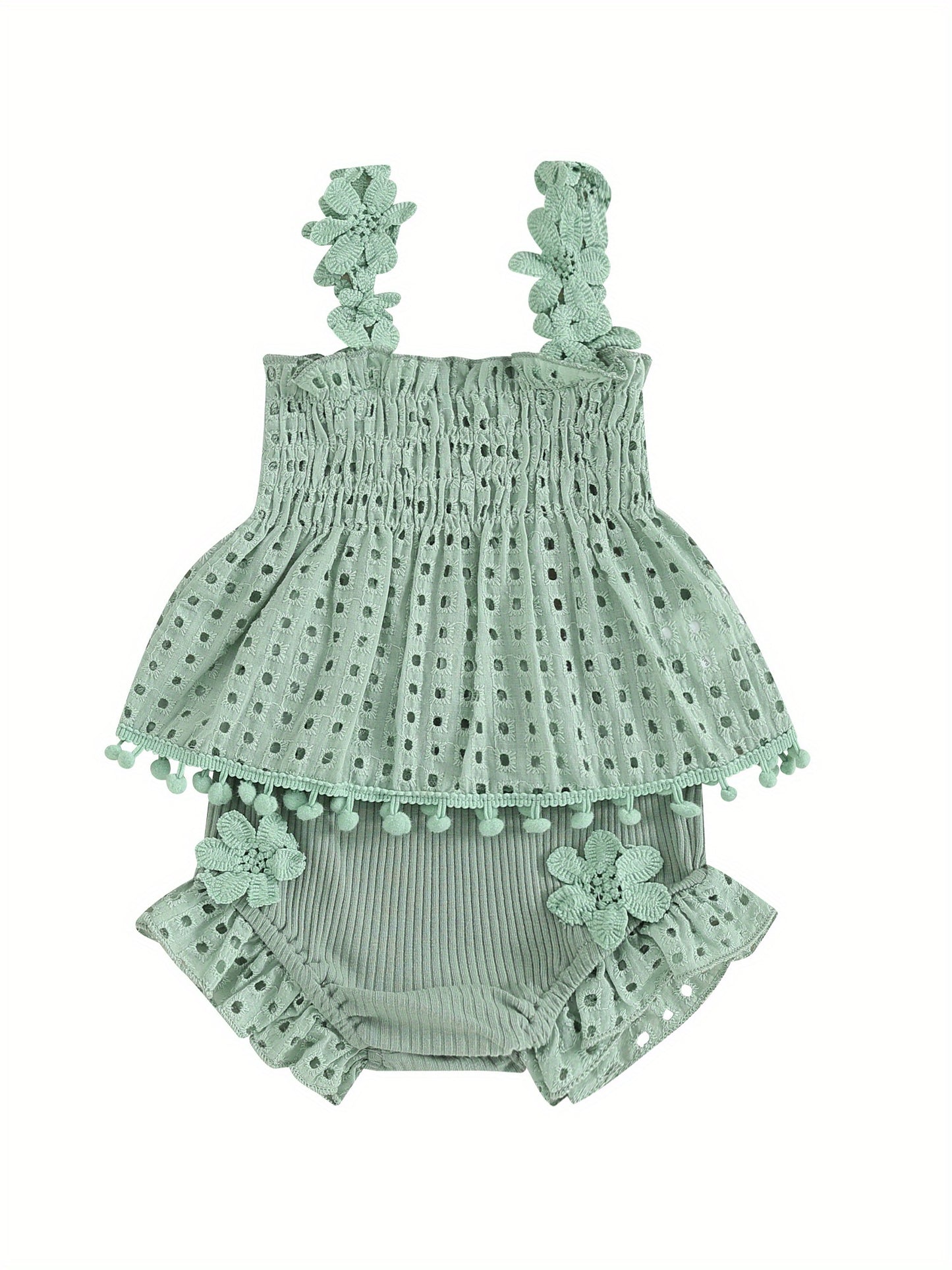 Toddler Baby Girls Summer Outfit Solid Color Cutout Pleated Tank Tops and Stretch Casual Ruffle Shorts Set, for Outdoor