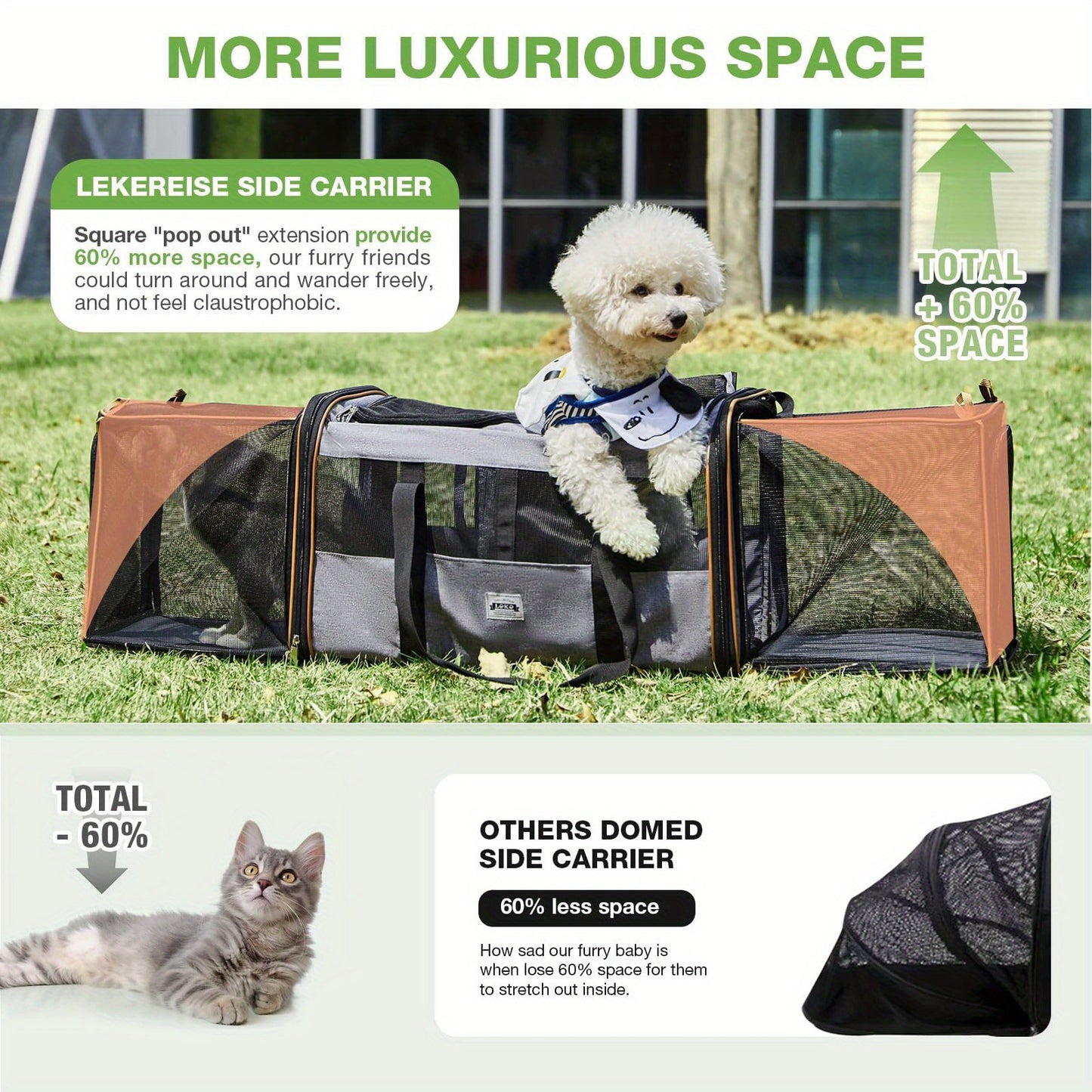 Expandable Double Pet Carrier with Wheels - Fits 2 Small to Medium Pets, Gray Rolling Suitcase with Telescopic Handle, Soft-Shell, Aluminum Alloy Frame, Zip Closure, Hand Washable, Pet Carrier Bag