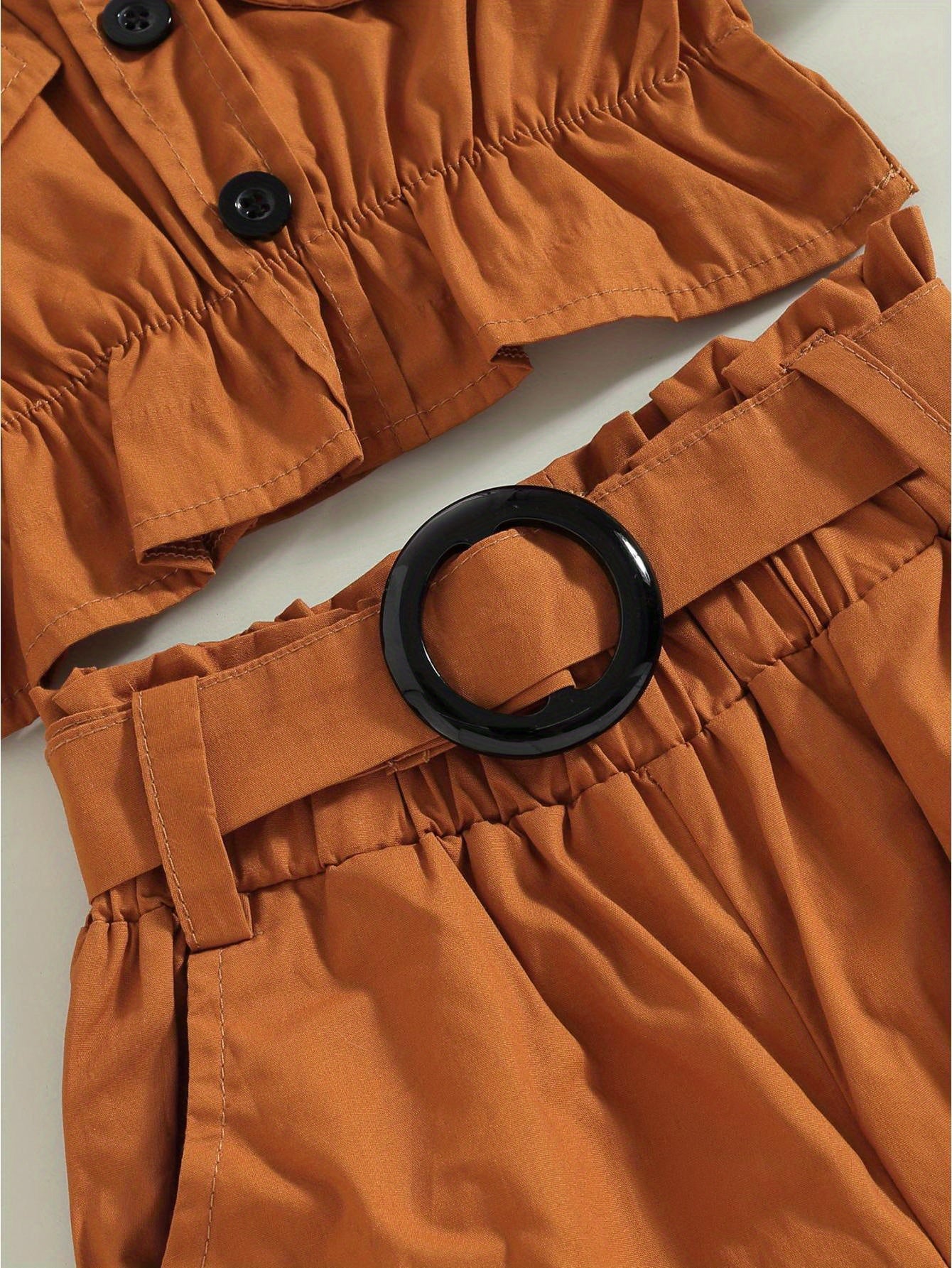 1-6Years Kids Girls 2pcs Summer Outfits, Short Sleeve Cold Shoulder Tops + Cargo Pants Set, for Outdoor