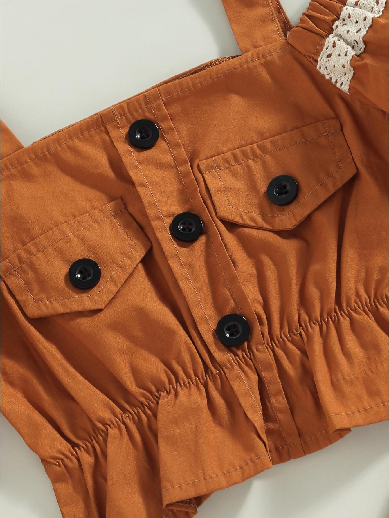 1-6Years Kids Girls 2pcs Summer Outfits, Short Sleeve Cold Shoulder Tops + Cargo Pants Set, for Outdoor