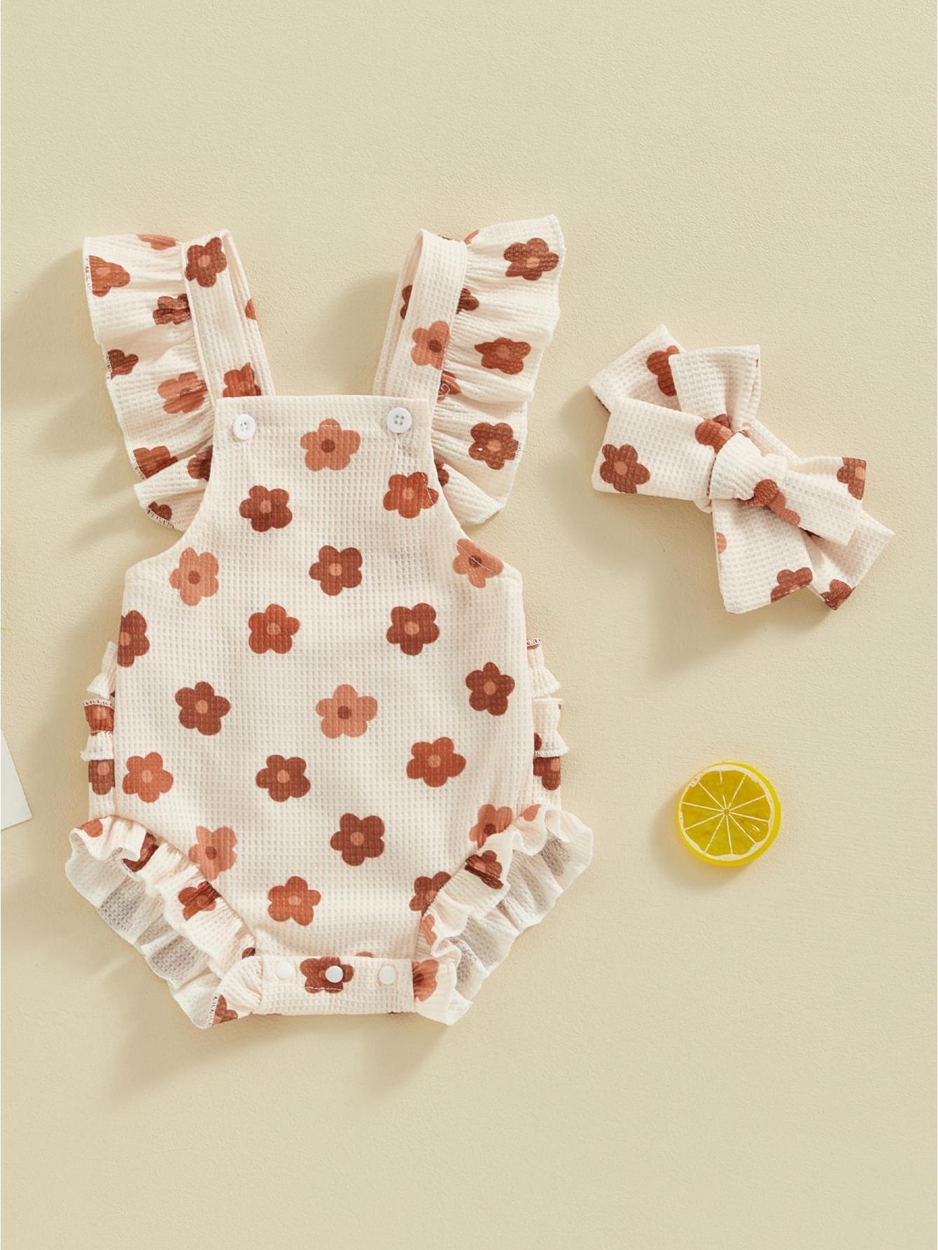 Baby Girls Romper Bodysuit Headband Strawberry Print