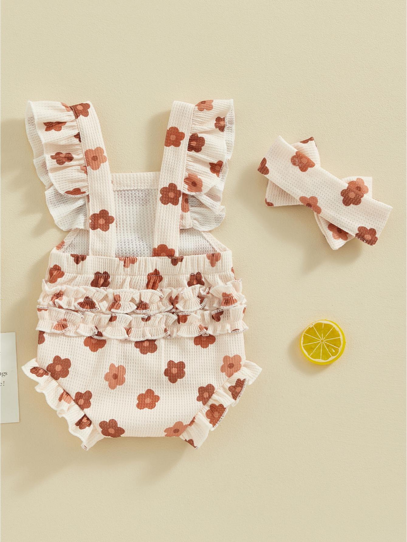 Baby Girls Romper Bodysuit Headband Strawberry Print