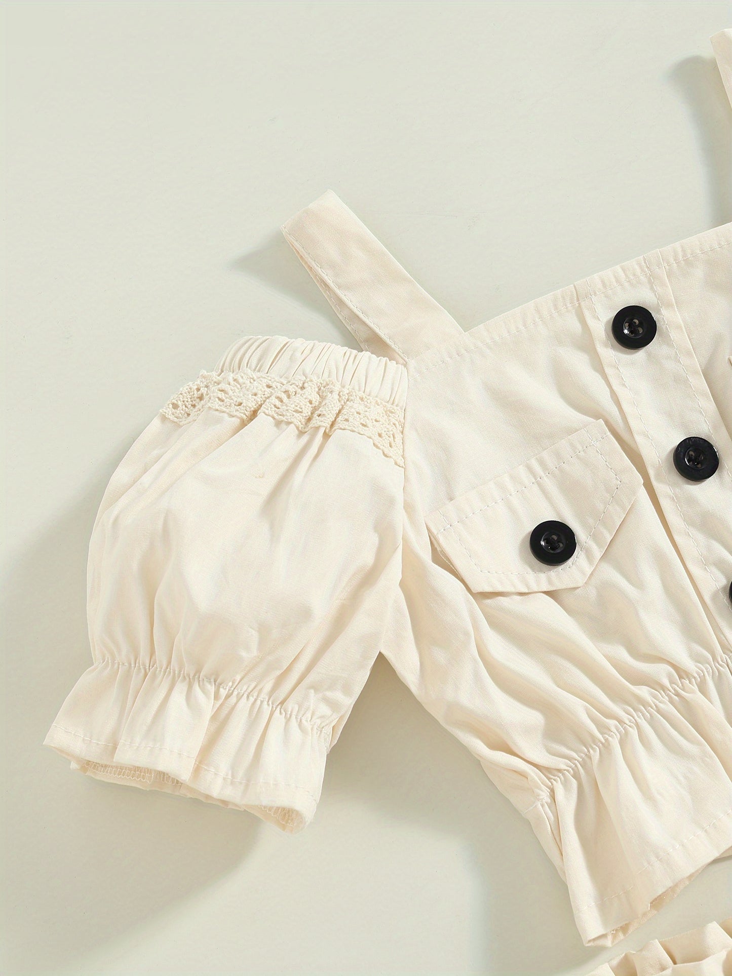 1-6Years Kids Girls 2pcs Summer Outfits, Short Sleeve Cold Shoulder Tops + Cargo Pants Set, for Outdoor