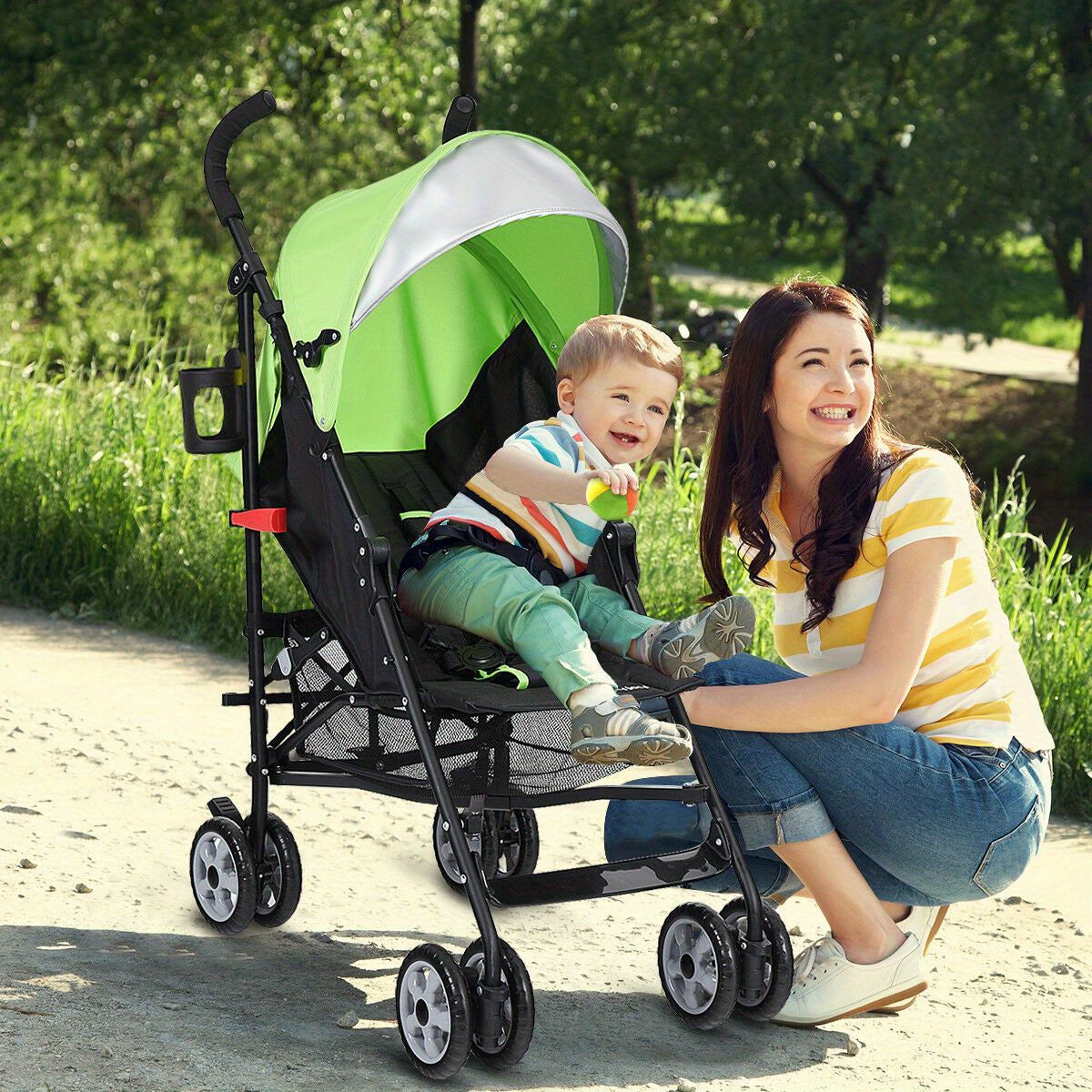 Gymax Lightweight Folding Stroller for Youngsters with Adjustable Canopy and Cup Holder