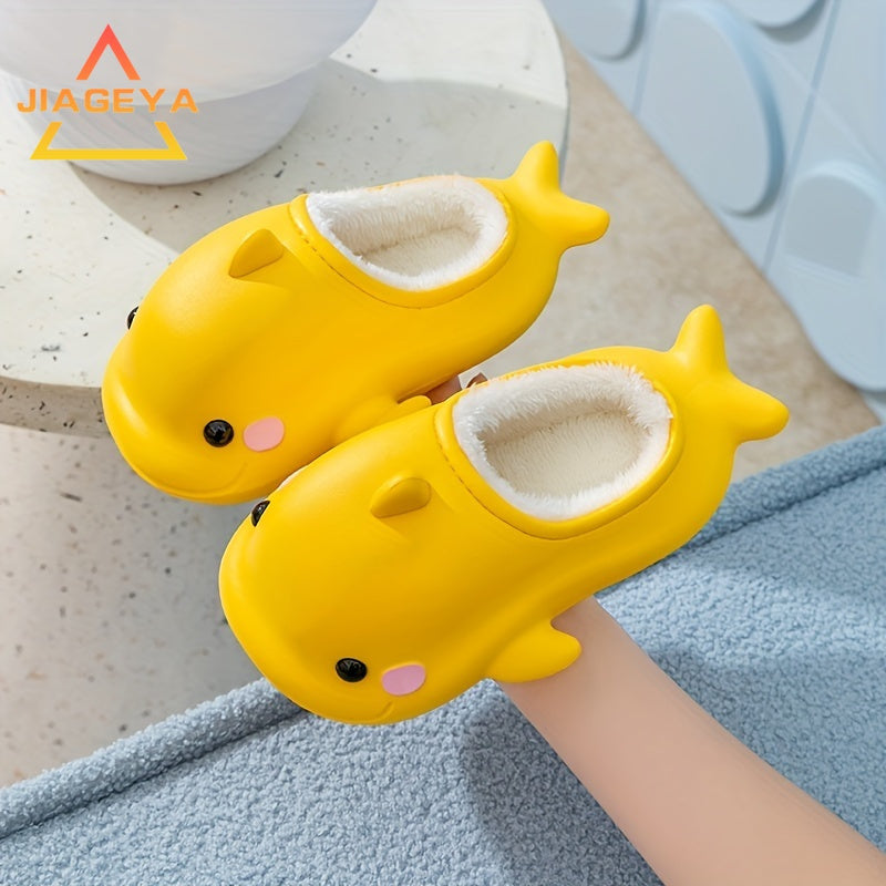 JIAGEYA Cute Cartoon Fleece House Shoes for Boys and Girls Comfortable Non Slip Indoor Footwear