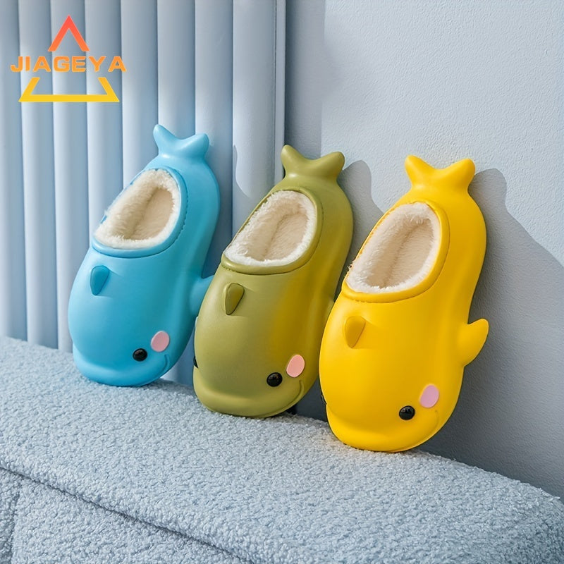 JIAGEYA Cute Cartoon Fleece House Shoes for Boys and Girls Comfortable Non Slip Indoor Footwear